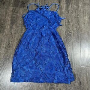 Lucy in the Sky Blue Lace Mini Dress Womens Small Cutout Backless Party Cocktail